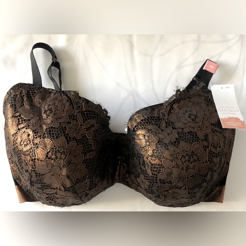 Cacique Holiday Edition Lightly Lined Balconette Bra Black/Metallic Bronze 38H